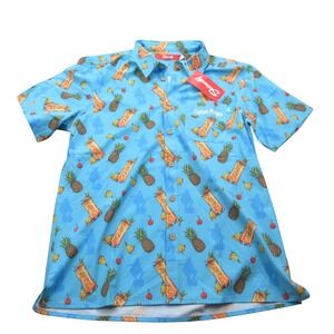 Shinesty Captain Morgan Cocktail Print  Button Up Shirt‎ Men's Med  Blue